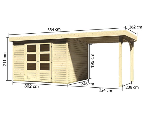 Abmessungen eines Gartenhauses mit Carport
