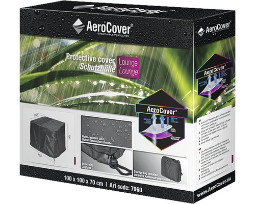 Emballage d''une housse de protection lounge AeroCover de dimensions 100 x 100 x 70 cm