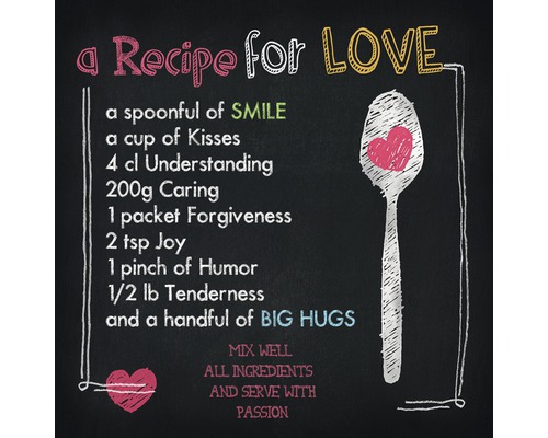 Glasbild Recipe For Love 50x50 cm GLA1015