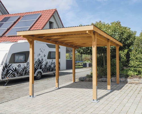 Carport pour véhicule Vertika toit aluminium 301x504 cm couleur miel-0