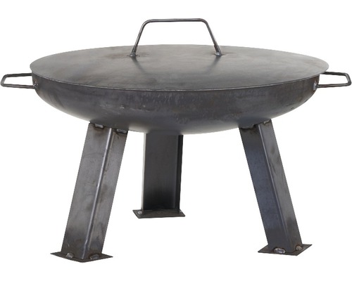 Feuerschale aus Stahl mit Deckel und drei Beinen