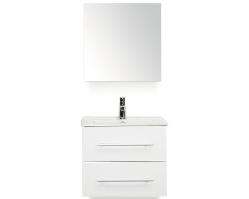 Badmöbel-Set Sanox Stretto BxHxT 61 x 170 x 39 cm Frontfarbe weiß hochglanz mit Waschtisch Keramik weiß