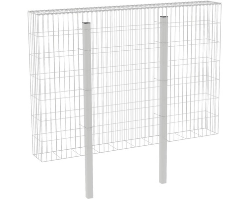 Panier de gabions Wilk 200 x 25 x 140 cm galvanisé à chaud Gabion avec deux poteaux pour aménagement de jardin