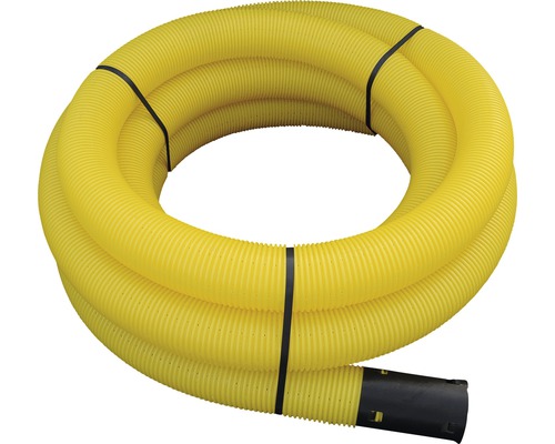 Drainagerohr gelb geschlitzt gewellt NW 100 mm L = 10 m Gelbes Drainagerohr gerollt mit schwarzer Muffe