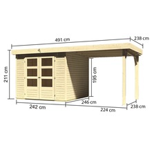 Gartenhaus Karibu Kodiak 3,5 mit Schleppdach 2,25 m 508 x 262 cm natur