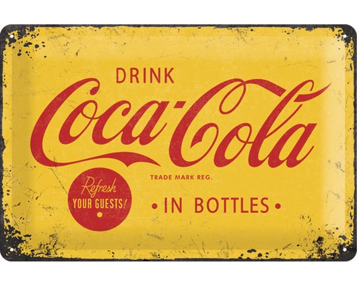Plaque en tôle Coca Cola Logo Yellow 30x20 cm