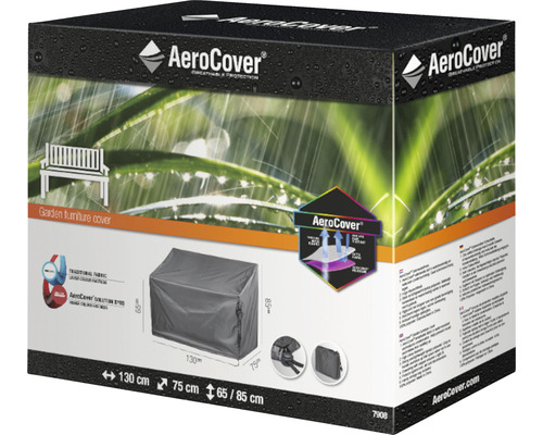 Verpackung für eine Aerocover Gartenmöbel Abdeckung mit Größenangaben.