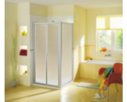 Porte pliante Breuer Fara 4 80 cm verre synthétique perle profilé couleur argent mat