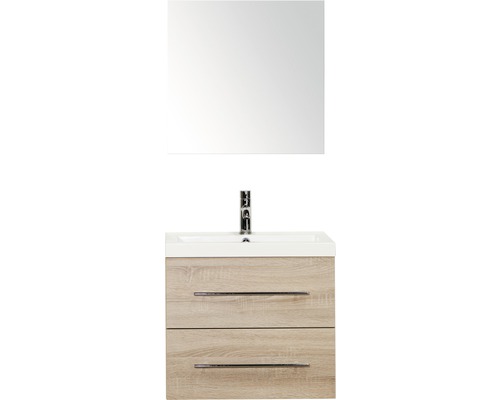 Badmöbel-Set Sanox Straight BxHxT 60 x 170 x 40 cm Frontfarbe eiche grau mit Waschtisch Mineralguss weiß und Waschtischunterschrank Waschtisch Spiegel