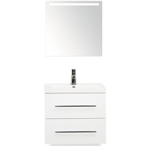 Badmöbel-Set Sanox Straight BxHxT 60 x 170 x 40 cm Frontfarbe weiß hochglanz mit Waschtisch Mineralguss weiß und Waschtischunterschrank Waschtisch Spiegel mit LED-Beleuchtung