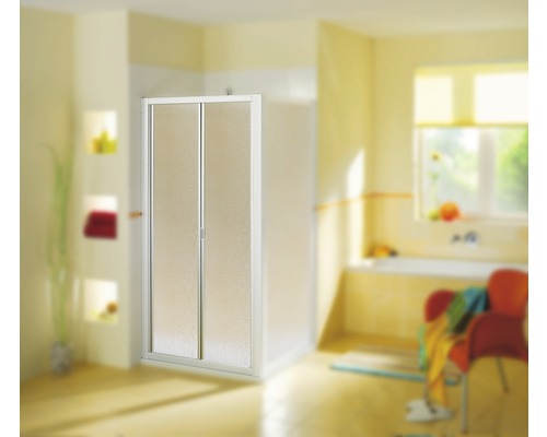 Porte pliante Breuer Fara 4 90 cm verre synthétique perle profilé couleur blanc Cabine de douche avec porte coulissante dans la salle de bain