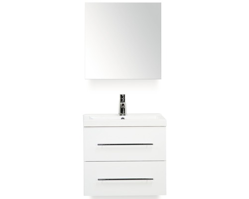 Set de meubles de salle de bains Sanox Straight lxhxp 60 x 170 x 40 cm couleur de façade blanc haute brillance avec vasque en fonte minérale blanc