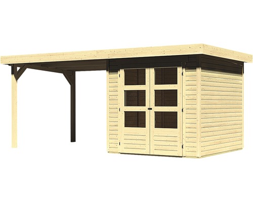 Holzgartenhaus mit angebautem Unterstand