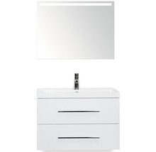 Badmöbel-Set Sanox Straight BxHxT 80 x 170 x 40 cm Frontfarbe weiß hochglanz mit Waschtisch Mineralguss weiß und Waschtischunterschrank Waschtisch Spiegel mit LED-Beleuchtung