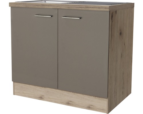 Flex Well Spülenschrank inkl Spüle Riva BxTxH 100x60x86 cm quarzit cubanit matt zerlegt Anschlag links rechts