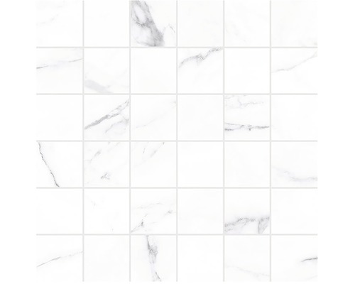 Feinsteinzeugmosaik Verona blanco R10B 30 x 30 cm Weisse Mosaikfliese mit Marmoroptik