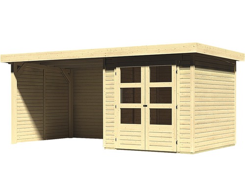 Holzgartenhaus mit Anbau und Doppeltür