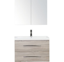 Badmöbel-Set Sanox Straight BxHxT 80 x 170 x 40 cm Frontfarbe eiche grau mit Waschtisch Mineralguss weiß