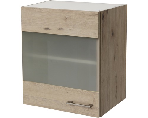 Armoire suspendue avec porte vitrée Flex Well Riva 50 x 32 x 55 cm façade chêne clair san remo mat corps chêne clair san remo butée réversible