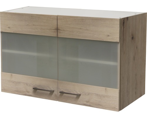 Flex Well Hängeschrank mit Glastür Riva BxTxH 100x32x55 cm Frontfarbe san remo eiche hell matt Anschlag links rechts