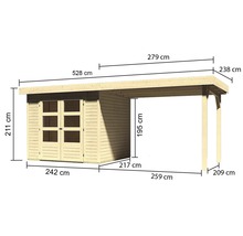 Gartenhaus Karibu Kodiak 3 mit Schleppdach 2,75 m 545 x 238 cm natur