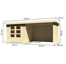 Illustration d''un abri de jardin en bois avec des mesures.