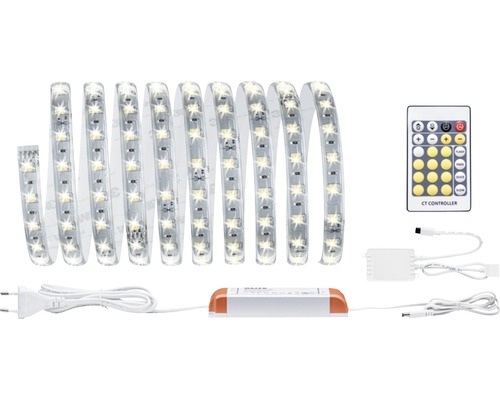 Set de base bande MaxLED prête à l'emploi à intensité lumineuse variable 3 m 1740 lm 2700-6500 K Tunable White 180 LEDs revêtue avec télécommande 24V, compatible Smart Home après extension