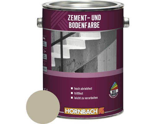 HORNBACH Zementfarbe Bodenfarbe RAL 7032 kieselgrau 2,5 l Farbe für Zement und Boden im Farbeimer mit Hornbach Logo
