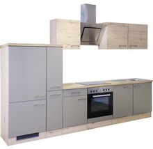 Flex Well Küchenzeile mit Geräten Riva 300 cm quarzit cubanit san remo eiche hell matt zerlegt Variante reversibel 00010441