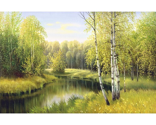 Papier peint panoramique intissé 18328 River in Autumn Day 7 pces 350 x 260 cm Peinture d''un paysage forestier lumineux avec une rivière paisible