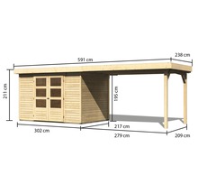Gartenhaus Karibu Kodiak 4 mit Schleppdach 2,75 m 609 x 238 cm natur