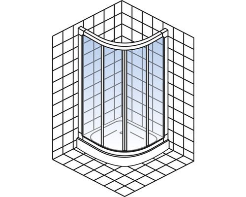 Eckdusche mit Glasfront und quadratischen Fliesen