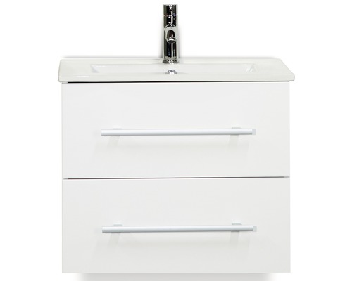 Set de meubles de salle de bains Sanox Stretto lxhxp 61 x 52 x 39 cm couleur de façade blanc haute brillance avec vasque céramique blanc