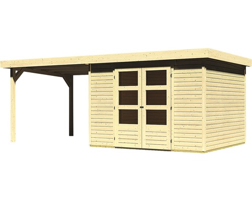 Abri de jardin en bois avec double porte et auvent