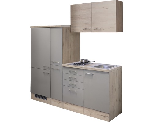 Cuisine compacte avec évier, plaque de cuisson et espace de rangement