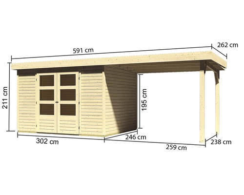 Dimensions d''un abri de jardin en bois avec abri voiture