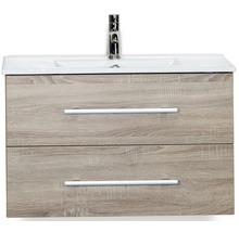 Badmöbel-Set Sanox Stretto BxHxT 81 x 52 x 39 cm Frontfarbe eiche grau mit Waschtisch Keramik weiß
