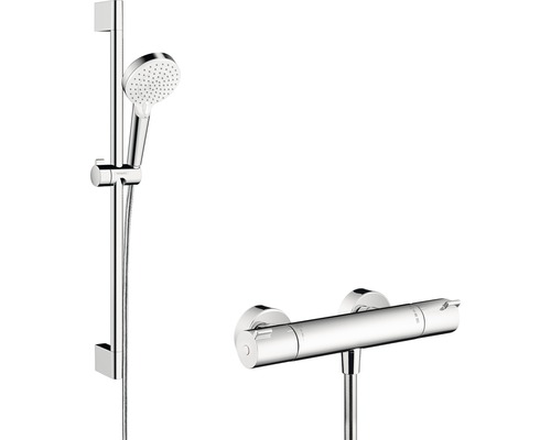 Robinet de douche avec thermostat hansgrohe CROMETTA Ecostat 1001 CL et barre de douche chrome 27812400