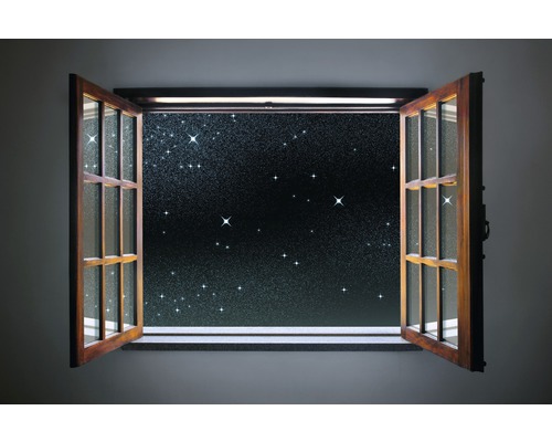 Papier peint panoramique intissé 18359 Clear Star Heaven 7 pces 350 x 260 cm Fenêtre en bois ouverte donnant sur un ciel étoilé
