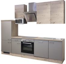 Flex Well Küchenzeile mit Geräten Riva 280 cm quarzit cubanit san remo eiche hell matt zerlegt Variante reversibel 00010777