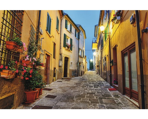 Papier peint panoramique intissé 18373 Old Town in Italy 7 pces 350 x 260 cm Ruelle avec maisons, jardinières et pavés