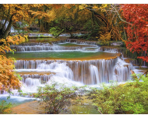 Papier peint panoramique intissé 18374 Waterfall in Rain Forest 7 pces 350 x 260 cm Cascade dans la forêt avec bassins à plusieurs niveaux