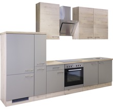 Flex Well Küchenzeile mit Geräten Riva 300 cm quarzit cubanit san remo eiche hell matt zerlegt Variante reversibel 00010788