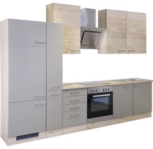 Flex Well Küchenzeile mit Geräten Riva 300 cm quarzit cubanit san remo eiche hell matt zerlegt Variante reversibel 00010790