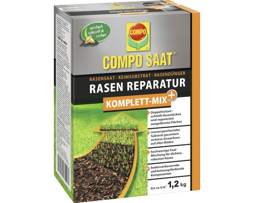 Rasenreparatur-Set COMPO SAAT® Komplett-Mix 1,2 kg 6 m² Packung COMPO Saat Rasen Reparatur Komplett-Mix für bis zu sechs Quadratmeter