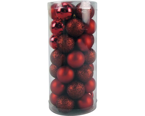 Boule de Noël verre Ø 2,5 cm rouge 35 pièces Paquet de boules de Noël rouges en différentes finitions