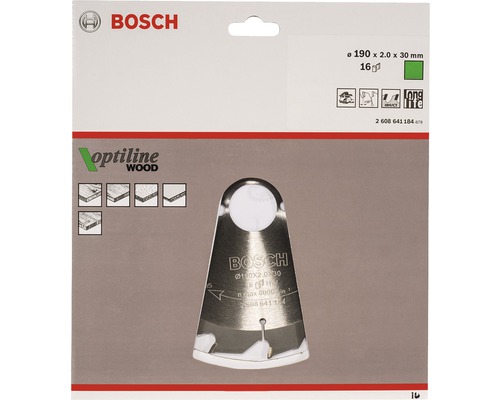 Bosch Optiline Wood Kreissägeblatt, 190 x 2,0 x 30 Millimeter, 16 Zähne