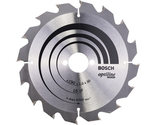 Lame de scie circulaire Optiline Wood Bosch 190x30mm 16Z Lame de scie circulaire pour bois, diamètre 190 millimètres