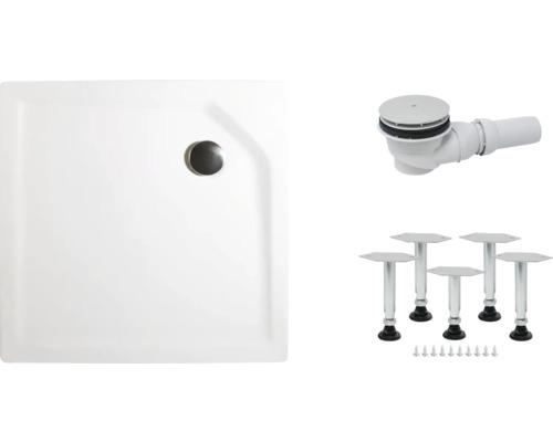 Kit complet receveur de douche SCHULTE Extra-flach 100 x 80 x 3.5 cm blanc alpin lisse D20100 04