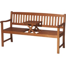 Holzbank mit integriertem Klapptisch für den Garten